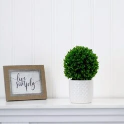 10-in Artificial Boxwood Topiary Plant With Decorative Planter -Eds Plant Shop 10 artificial boxwood topiary plant with decorative planter 167613