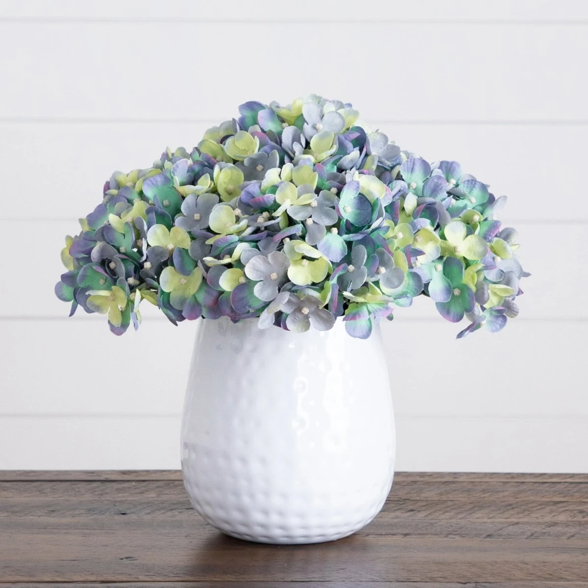 11-in Artificial Hydrangea Arrangement In White Metal Vase 3 11-in Artificial Hydrangea Arrangement In White Metal Vase