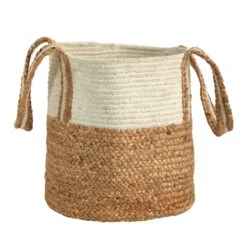 14-in Boho Chic Basket Natural Cotton And Jute With Handles