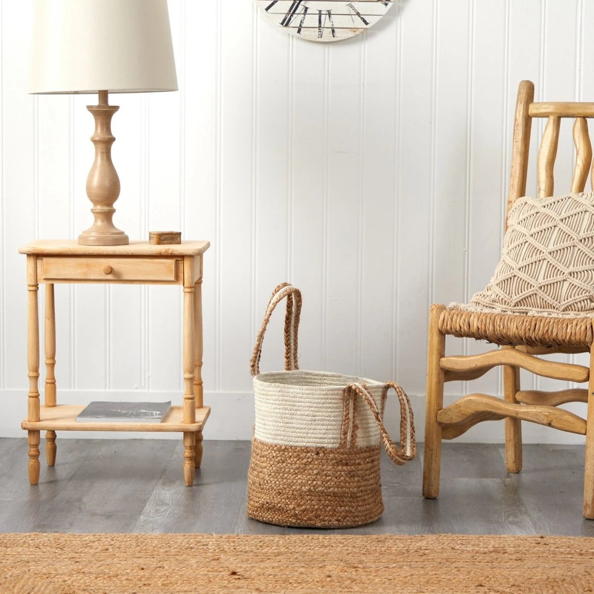 14-in Boho Chic Basket Natural Cotton And Jute With Handles 9 14-in Boho Chic Basket Natural Cotton And Jute With Handles - Image 7