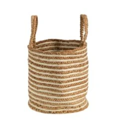 14-in Boho Chic Basket – Natural Cotton & Jute With Handwoven Stripe And Handles -Eds Plant Shop 14 boho chic basket natural cotton jute with handwoven stripe and handles 652795