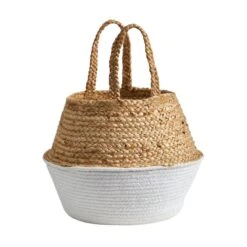 14-in Boho Chic Handmade Cotton & Jute White Woven Planter