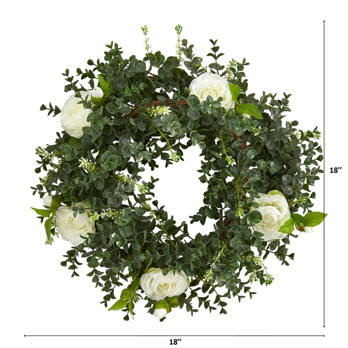 18-in Eucalyptus And Camellia Double Ring Artificial Wreath With Twig Base 4 18-in Eucalyptus And Camellia Double Ring Artificial Wreath With Twig Base - Image 2