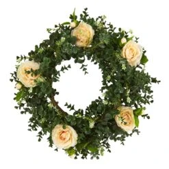 18-in Eucalyptus And Camellia Double Ring Artificial Wreath With Twig Base 8 18-in Eucalyptus And Camellia Double Ring Artificial Wreath With Twig Base -Eds Plant Shop 18 eucalyptus and camellia double ring artificial wreath with twig base 340840