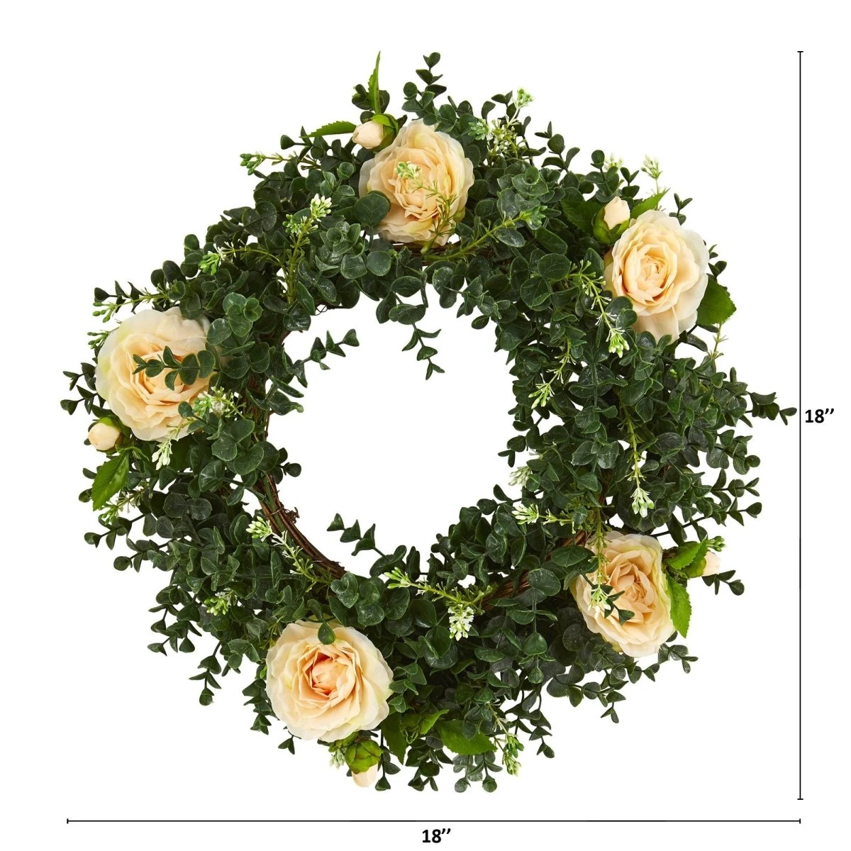 18-in Eucalyptus And Camellia Double Ring Artificial Wreath With Twig Base 6 18-in Eucalyptus And Camellia Double Ring Artificial Wreath With Twig Base - Image 4