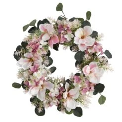 20-in Hydrangea And Magnolia Artificial Wreath – Elegant Floral Decor