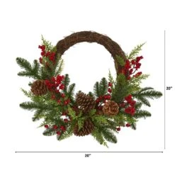 22-in Mixed Pine & Cedar Wreath | Pine Cones, Berries & Holiday Decor -Eds Plant Shop 22 mixed pine cedar wreath pine cones berries holiday decor 759730