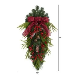 24-in Holiday Christmas Wreath With Pinecones, Berries & Bells -Eds Plant Shop 24 holiday christmas wreath with pinecones berries bells 261924