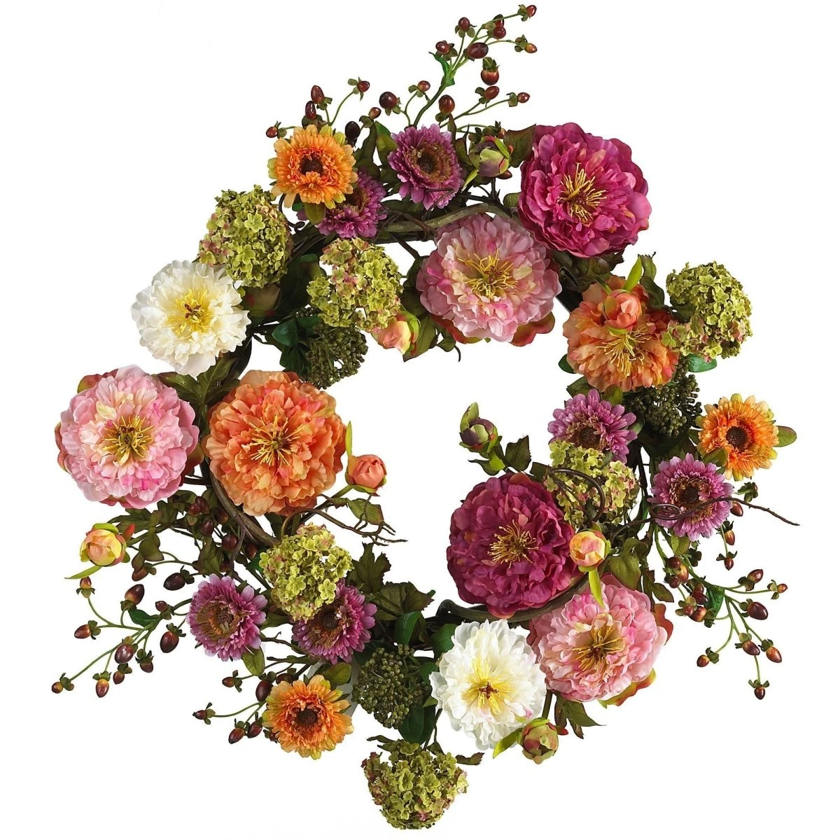 24-in Lifelike Mixed Peony Wreath – Round Pastel Blooms & Berry Accents 7 24-in Lifelike Mixed Peony Wreath – Round Pastel Blooms & Berry Accents - Image 5