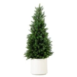 3-ft Artificial Cedar Tree In White Planter UV Resistant (Indoor/Outdoor) -Eds Plant Shop 3 artificial cedar tree in white planter uv resistant indooroutdoor 364307