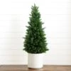 3-ft Artificial Cedar Tree In White Planter UV Resistant (Indoor/Outdoor) -Eds Plant Shop 3 artificial cedar tree in white planter uv resistant indooroutdoor 446059