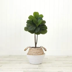 3-ft Artificial Fiddle Leaf Fig Tree With Handmade Cotton & Jute Woven Basket -Eds Plant Shop 3 artificial fiddle leaf fig tree with handmade cotton jute woven basket diy kit 105589