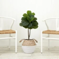 3-ft Artificial Fiddle Leaf Fig Tree With Handmade Cotton & Jute Woven Basket -Eds Plant Shop 3 artificial fiddle leaf fig tree with handmade cotton jute woven basket diy kit 244258