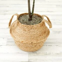 3-ft Artificial Fiddle Leaf Fig Tree With Handmade Cotton & Jute Woven Basket -Eds Plant Shop 3 artificial fiddle leaf fig tree with handmade cotton jute woven basket diy kit 496078