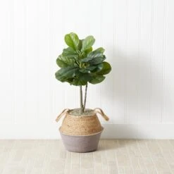 3-ft Artificial Fiddle Leaf Fig Tree With Handmade Cotton & Jute Woven Basket -Eds Plant Shop 3 artificial fiddle leaf fig tree with handmade cotton jute woven basket diy kit 572109