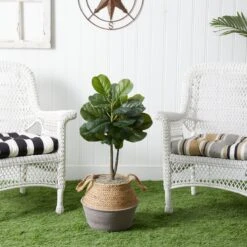 3-ft Artificial Fiddle Leaf Fig Tree With Handmade Cotton & Jute Woven Basket -Eds Plant Shop 3 artificial fiddle leaf fig tree with handmade cotton jute woven basket diy kit 733300
