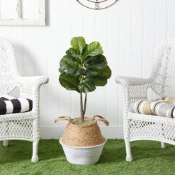3-ft Artificial Fiddle Leaf Fig Tree With Handmade Cotton & Jute Woven Basket -Eds Plant Shop 3 artificial fiddle leaf fig tree with handmade cotton jute woven basket diy kit 797563