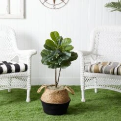 3-ft Artificial Fiddle Leaf Fig Tree With Handmade Cotton & Jute Woven Basket -Eds Plant Shop 3 artificial fiddle leaf fig tree with handmade cotton jute woven basket diy kit 903945