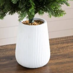 3-ft UV Resistant Artificial Cedar Tree In Decorative White Planter (Indoor/Outdoor) -Eds Plant Shop 3 uv resistant artificial cedar tree in decorative white planter indooroutdoor 760311