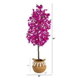 5-ft Artificial Bougainvillea Tree | Handmade Jute & Cotton Basket With Tassels -Eds Plant Shop 5 artificial bougainvillea tree handmade jute cotton basket with tassels 102492