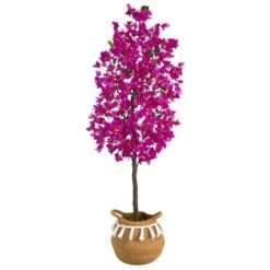 5-ft Artificial Bougainvillea Tree | Handmade Jute & Cotton Basket With Tassels -Eds Plant Shop 5 artificial bougainvillea tree handmade jute cotton basket with tassels 528647
