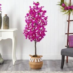 5-ft Artificial Bougainvillea Tree | Handmade Jute & Cotton Basket With Tassels -Eds Plant Shop 5 artificial bougainvillea tree handmade jute cotton basket with tassels 736580