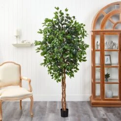 6-ft Silk Ficus Tree – Lifelike Polyester Indoor Artificial Tree -Eds Plant Shop 6 silk ficus tree lifelike polyester indoor artificial tree 6406680