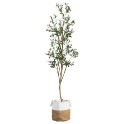 7-ft Artificial Olive Tree With Natural Trunk & Handmade Jute Basket 15 7-ft Artificial Olive Tree With Natural Trunk & Handmade Jute Basket -Eds Plant Shop 7 artificial olive tree with natural trunk handmade jute basket 662766