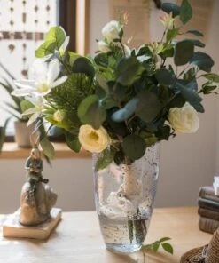 20" Tall Artificial Flower Bouquet - Clematis And Rose In Greenery 17 20" Tall Artificial Flower Bouquet - Clematis And Rose In Greenery -Eds Plant Shop artificial flower bouquet clematis flower in greenery 20 tall 788617