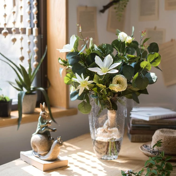 20" Tall Artificial Flower Bouquet - Clematis And Rose In Greenery 8 20" Tall Artificial Flower Bouquet - Clematis And Rose In Greenery - Image 6