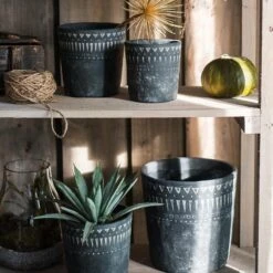 Black Planter With Geometric Design - Various Sizes -Eds Plant Shop black planter with geometric design various sizes 996655
