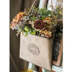 Charming Flat Metal Planter With Cottage Decor Motif -Eds Plant Shop charming flat metal planter with cottage decor motif 640332