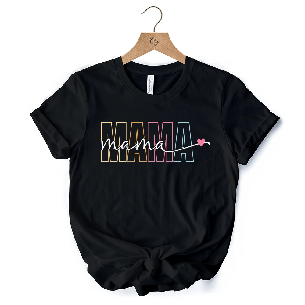 Colorblock Mama T-Shirt, Black Trendy Casual Women's Tee 8 Colorblock Mama T-Shirt, Black Trendy Casual Women's Tee - Image 6