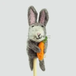 Finger Puppet - Gray Bunny With Carrot
