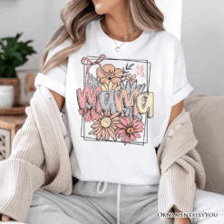 Floral Mama Coquette Bow Pastel T-Shirt, White And Natural Boho Tee With Spring Flower -Eds Plant Shop floral mama coquette bow pastel t shirt white and natural boho tee with spring flower 827560