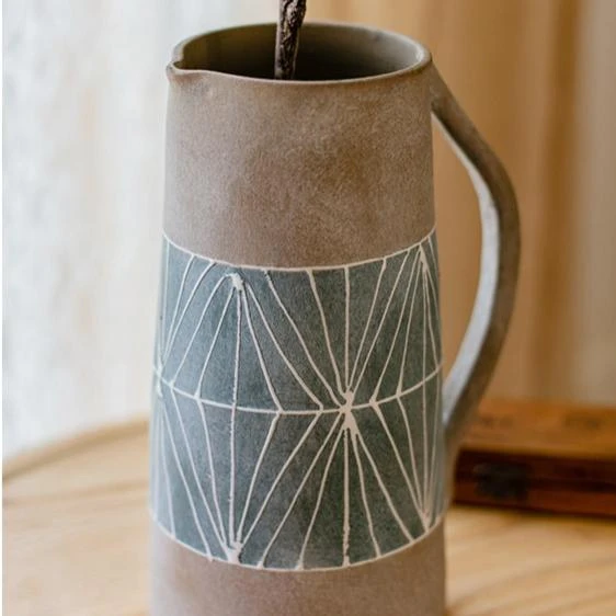 Gray Blue Handpainted Terracotta Table Vase 8 Gray Blue Handpainted Terracotta Table Vase - Image 6