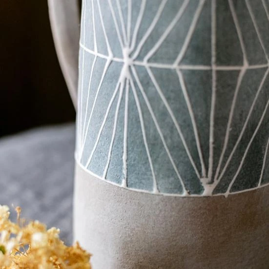 Gray Blue Handpainted Terracotta Table Vase 7 Gray Blue Handpainted Terracotta Table Vase - Image 5