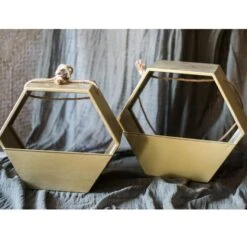 Modern Gold Hexagon Hanging Planter -Eds Plant Shop modern gold hexagon hanging planter 201061