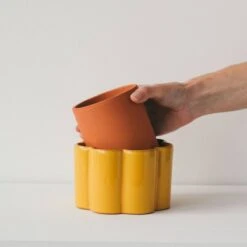 Paula Self Watering Planter Pot - Mustard Yellow -Eds Plant Shop paula self watering planter pot mustard yellow 195026