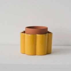 Paula Self Watering Planter Pot - Mustard Yellow -Eds Plant Shop paula self watering planter pot mustard yellow 720068