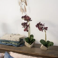 Purple Artificial Silk Orchid Potted Flower Arrangement (Small & Large) -Eds Plant Shop purple artificial silk orchid potted flower arrangement small large 1027180