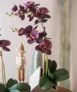 Purple Artificial Silk Orchid Potted Flower Arrangement (Small & Large) -Eds Plant Shop purple artificial silk orchid potted flower arrangement small large 8992810