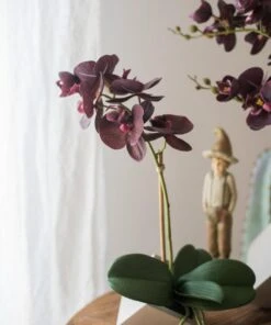 Purple Artificial Silk Orchid Potted Flower Arrangement (Small & Large) -Eds Plant Shop purple artificial silk orchid potted flower arrangement small large 9707767