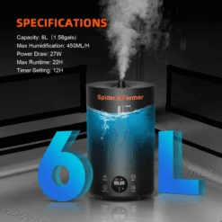 Spider Farmer Cool Mist Humidifier 6L | Compact Humidity Solution For Grow Tents -Eds Plant Shop spider farmer cool mist humidifier 6l compact humidity solution for grow tents 613187
