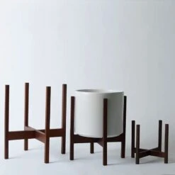 Square-Leg Mahogany Plant Stand — Adjustable Height, Indoor/Outdoor -Eds Plant Shop square leg mahogany plant stand adjustable height indooroutdoor 5074324