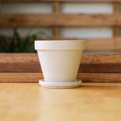 White Terracotta Planter Pot With Water Saucer -Eds Plant Shop white terracotta planter pot with water saucer various sizes 733431
