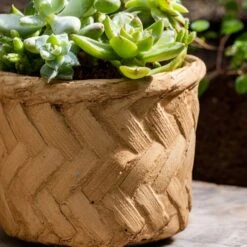 Woven Bamboo Styled Basket - Concrete - Various Sizes -Eds Plant Shop woven bamboo styled basket concrete various sizes 748755